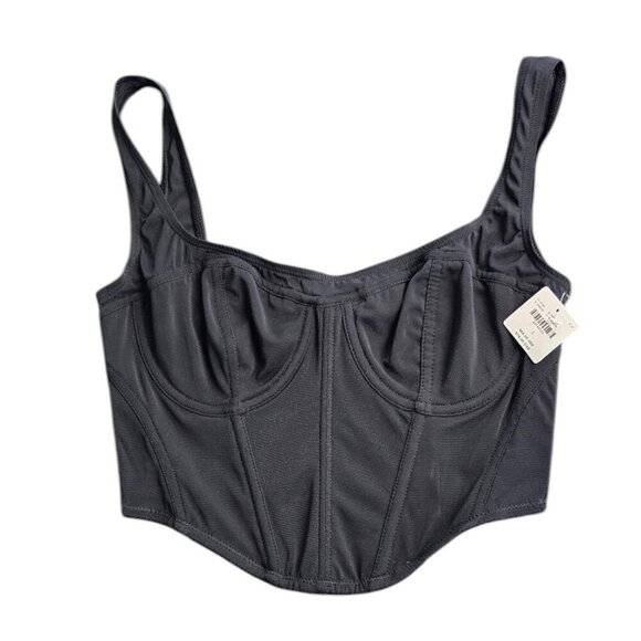 Anthropologie Womens Mesh Sheer Corset Top, Hook & Eye, Cropped, Black, S, NWT - Picture 1 of 7